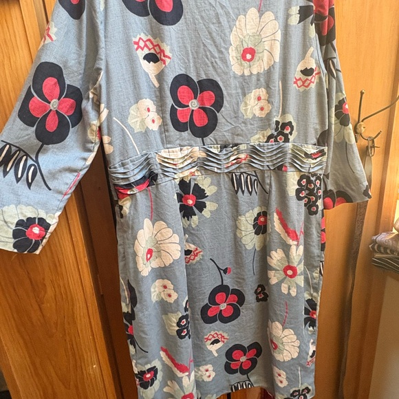 Boden Blue Floral Midi Dress with Cream and Red Accents - Picture 6 of 8